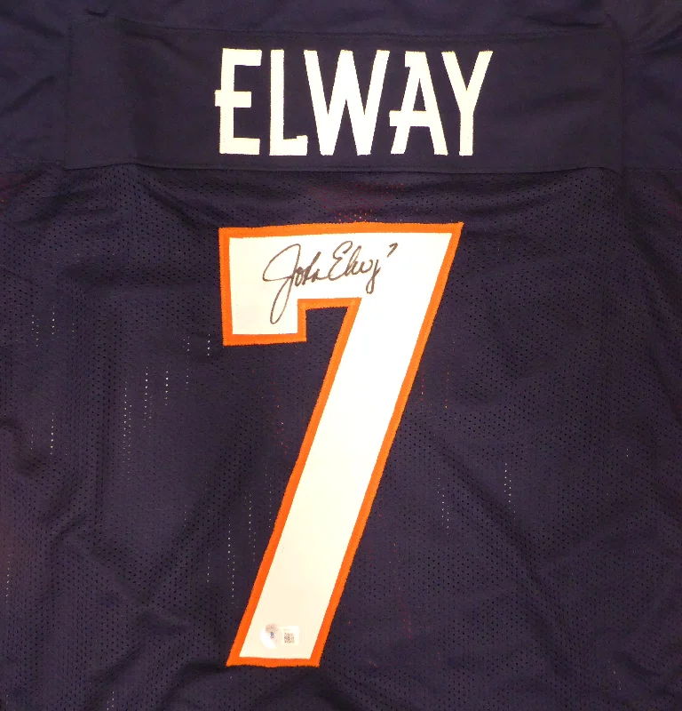 Personalized Rugby Helmet For Rugby Gear-Denver Broncos John Elway Autographed Blue Jersey Beckett BAS QR #W150738