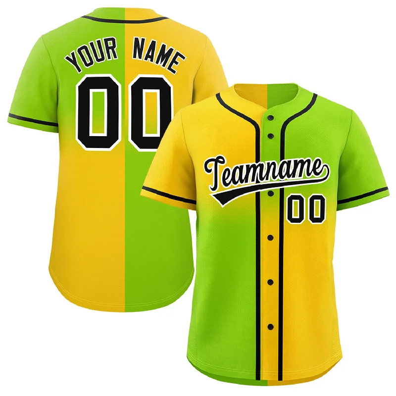 Personalized Baseball Jersey For Exclusive Offers-Custom Neon Green Gold Personalized Symmetrical Gradient Design Authentic Baseball Jersey