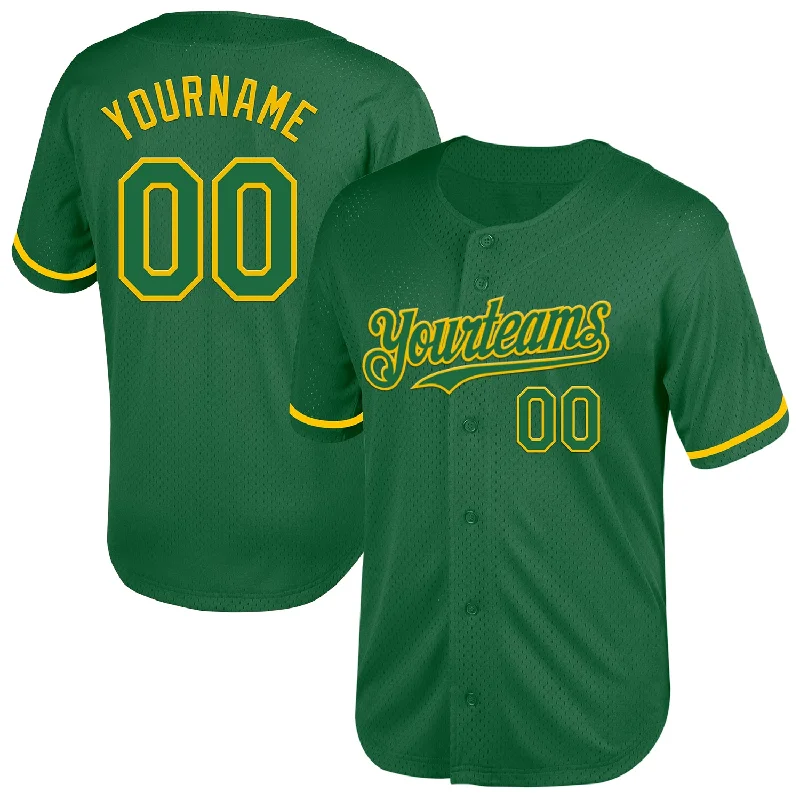 Baseball Jersey With Custom Colors-Custom Kelly Green Yellow Mesh Authentic Throwback Baseball Jersey