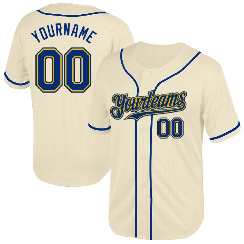 Custom Baseball Jersey For Game Day-Custom Cream Royal-Gold Mesh Authentic Throwback Baseball Jersey