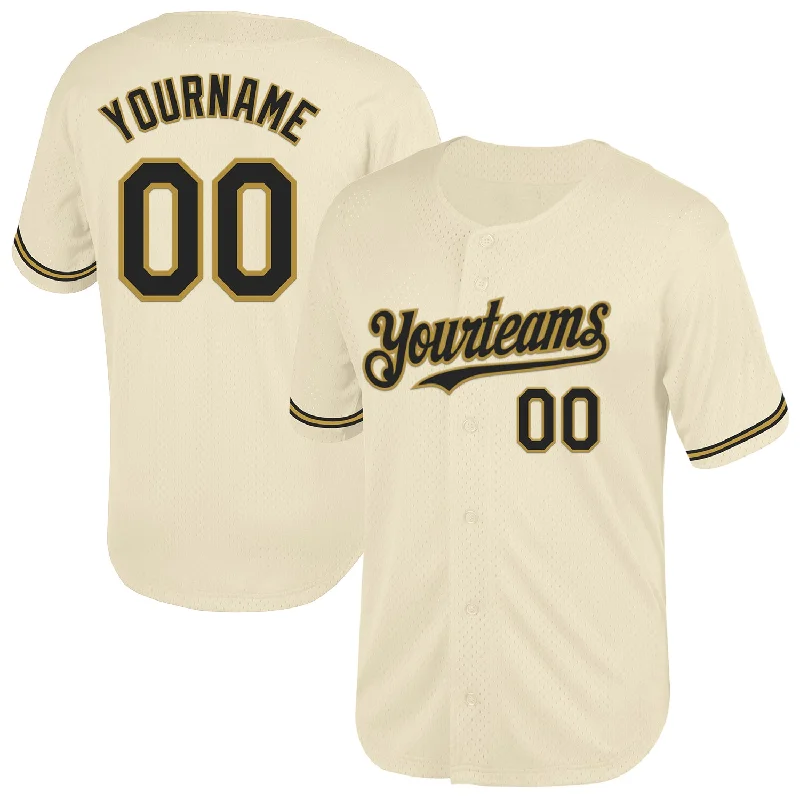 Baseball Jersey For Special Event Promotions-Custom Cream Black-Old Gold Mesh Authentic Throwback Baseball Jersey