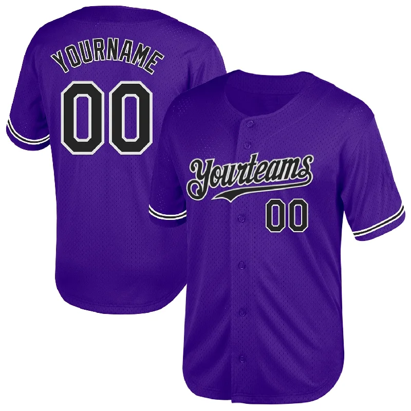 Custom Baseball Jersey For Custom Fan Orders-Custom Purple Black-White Mesh Authentic Throwback Baseball Jersey