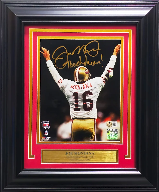 Personalized Rugby Helmet For Custom Fit & Design-Joe Montana Autographed Framed 8x10 Photo San Francisco 49ers "Touchdown!" Beckett BAS QR