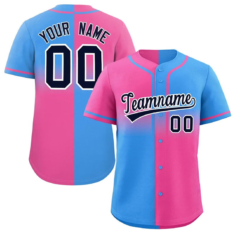 Baseball Jersey With Team Mascot & Design-Custom Powder Blue Pink Personalized Symmetrical Gradient Design Authentic Baseball Jersey