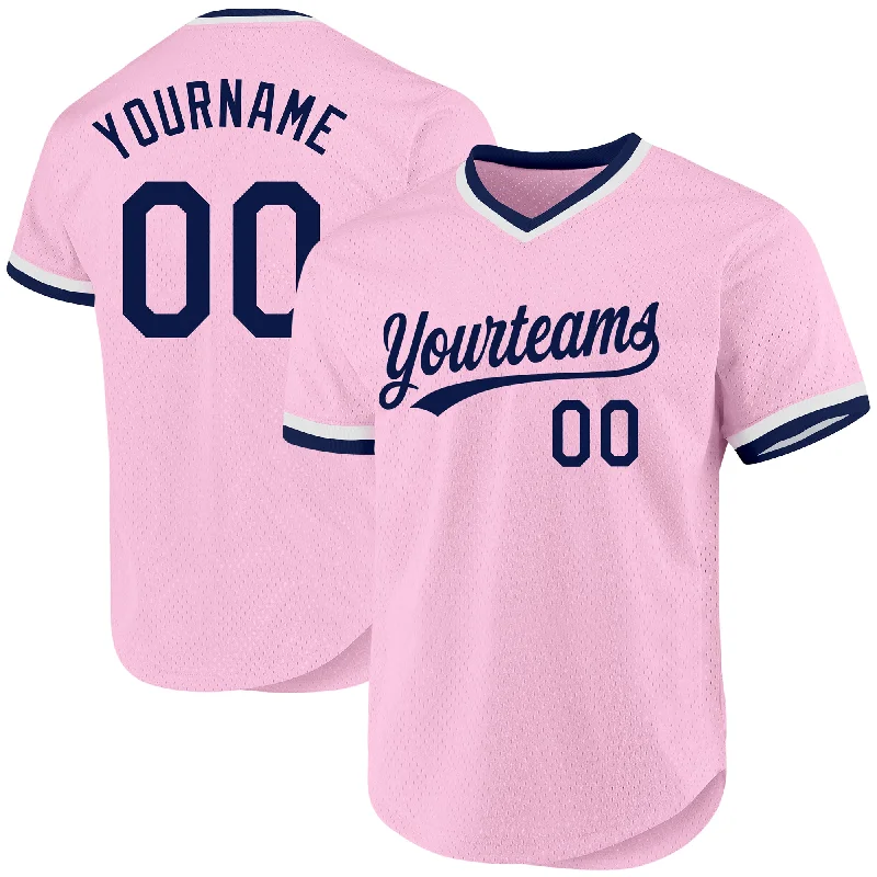 Personalized Baseball Jersey For Official Team Kits-Custom Light Pink Navy-White Authentic Throwback Baseball Jersey