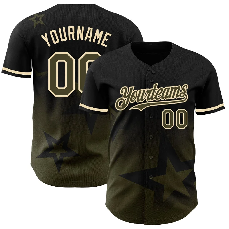 Custom Baseball Jersey For Children’s Teams-Custom Black Olive-Cream 3D Pattern Design Gradient Style Twinkle Star Authentic Baseball Jersey