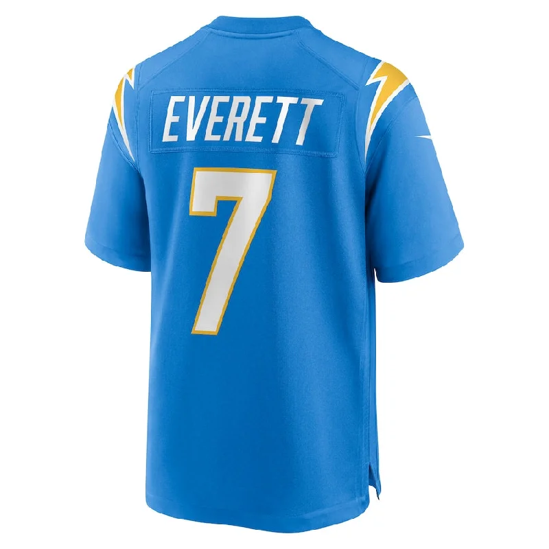 Rugby Jersey For Team Celebrations & Recognitions-LA.Chargers #7 Gerald Everett Powder Blue Player Game Jersey Stitched American Football Jerseys