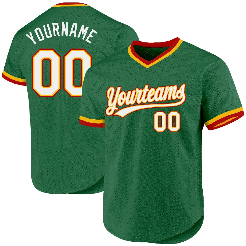 Custom Baseball Jersey For Player Gifts & Recognition-Custom Kelly Green Gold-Red Authentic Throwback Baseball Jersey