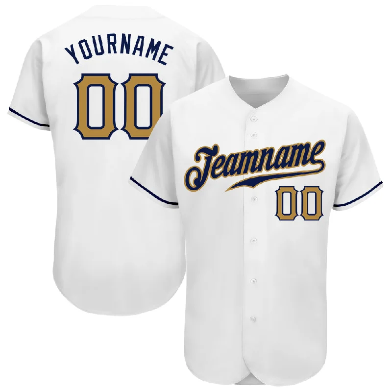 Custom Baseball Jersey For Sports Fans-Custom White Old Gold-Navy Authentic Baseball Jersey