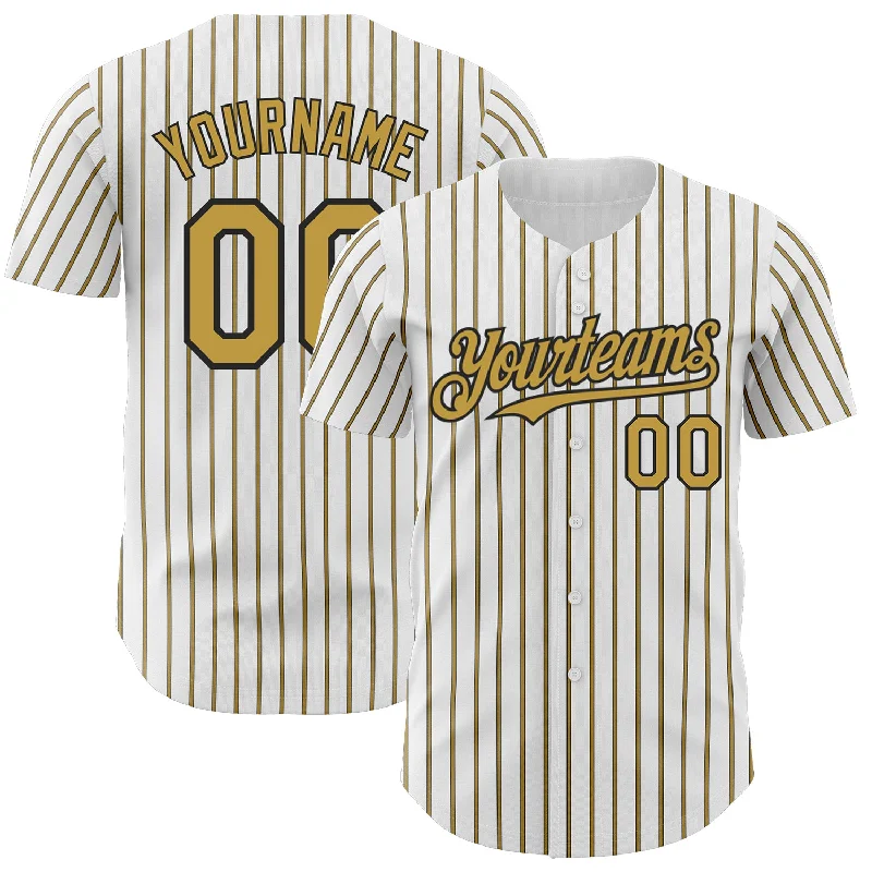 Personalized Baseball Jersey For Fan Appreciation-Custom White (Black Old Gold Pinstripe) Old Gold-Black Authentic Baseball Jersey