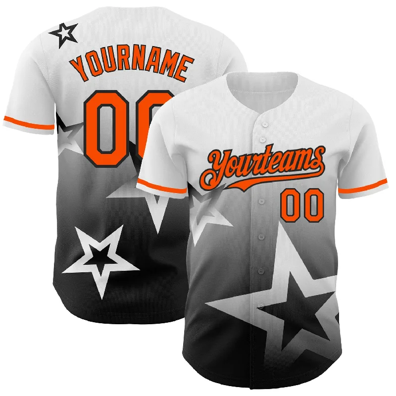 Custom Baseball Jersey For Group Orders-Custom White Orange-Black 3D Pattern Design Gradient Style Twinkle Star Authentic Baseball Jersey