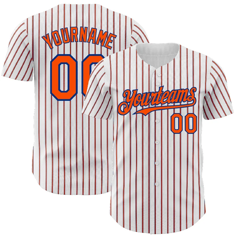 Customizable Baseball Jersey-Custom White (Royal Orange Pinstripe) Orange-Royal Authentic Baseball Jersey