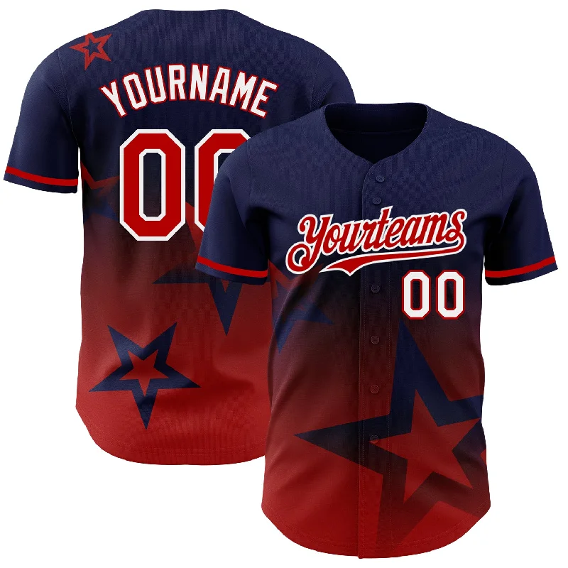 Baseball Jersey For Holiday-Themed Customization-Custom Royal Red-White 3D Pattern Design Gradient Style Twinkle Star Authentic Baseball Jersey