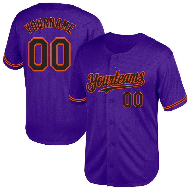 Baseball Jersey With Signature Player Designs-Custom Purple Black-Orange Mesh Authentic Throwback Baseball Jersey