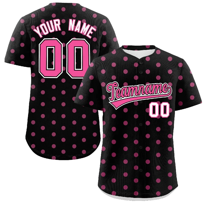 Personalized Baseball Jersey For Team Memorable Moments-Custom Black Pink Personalized Polka Dot Graffiti Pattern Authentic Baseball Jersey