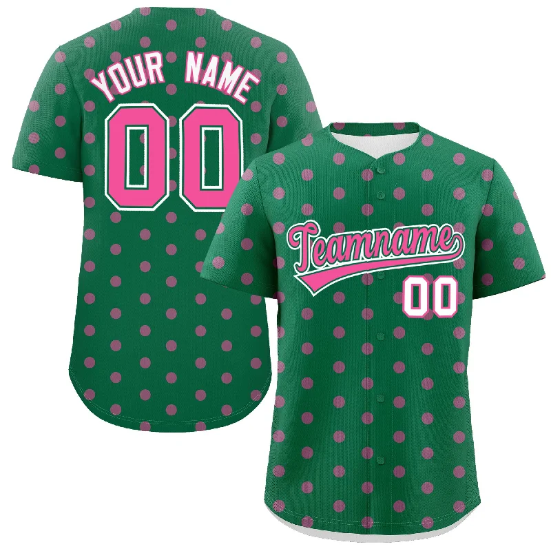 Personalized Baseball Jersey For Team Collaboration-Custom Kelly Green Pink Personalized Polka Dot Graffiti Pattern Authentic Baseball Jersey