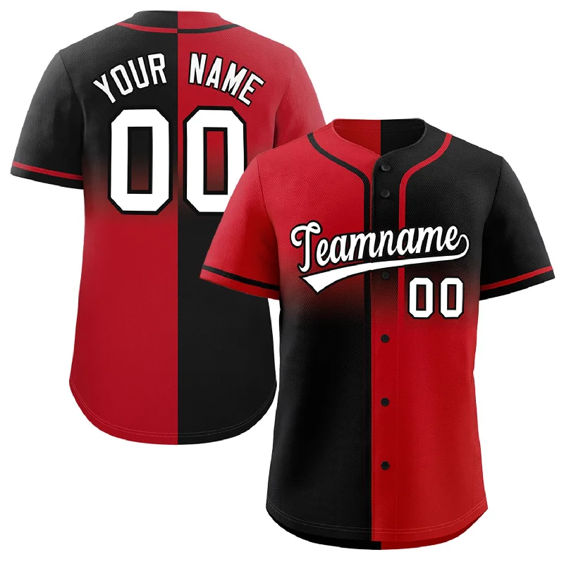 Baseball Jersey With School Logo & Number-Custom Black Red Personalized Symmetrical Gradient Design Authentic Baseball Jersey