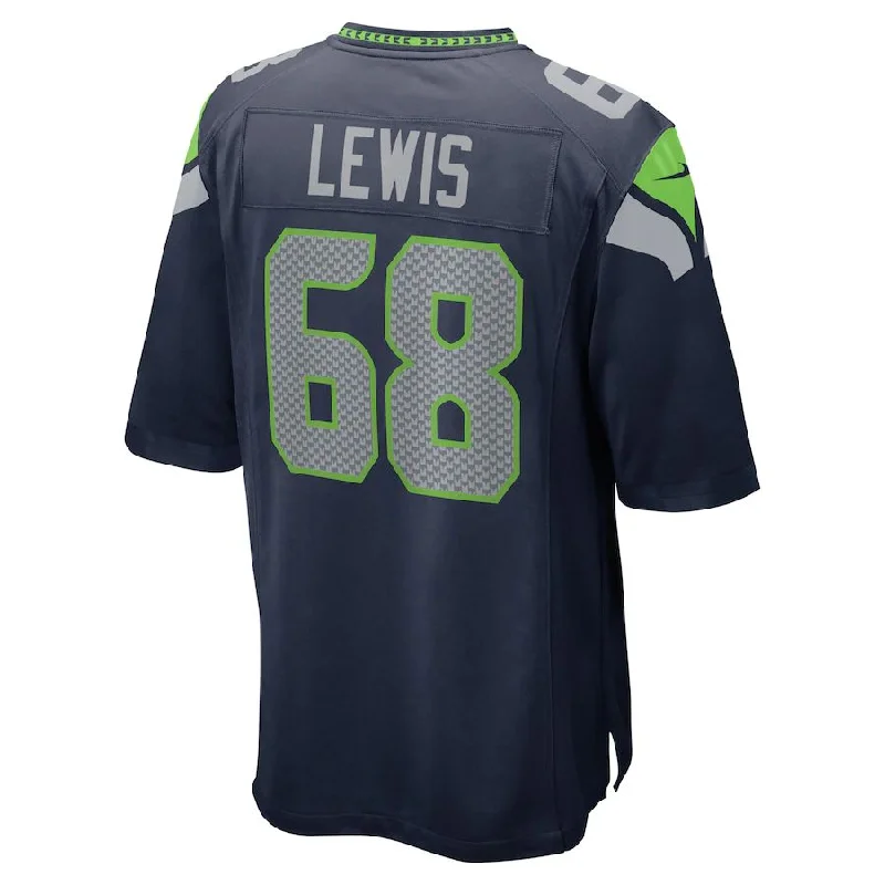 Rugby Jersey With Custom Number Placement-S.Seahawks #68 Damien Lewis College Navy Game Jersey Stitched American Football Jerseys