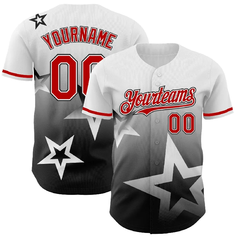 Custom Baseball Jersey For College Spirit-Custom White Red-Black 3D Pattern Design Gradient Style Twinkle Star Authentic Baseball Jersey