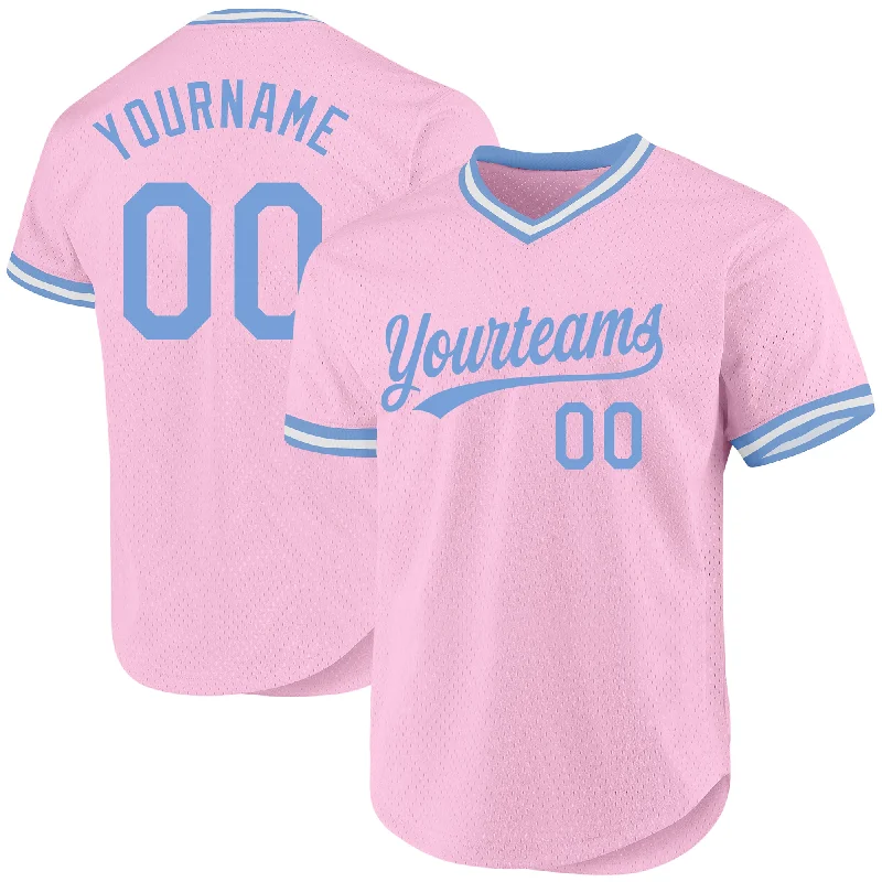 Custom Baseball Jersey For Limited-Time Orders-Custom Light Pink Light Blue-White Authentic Throwback Baseball Jersey