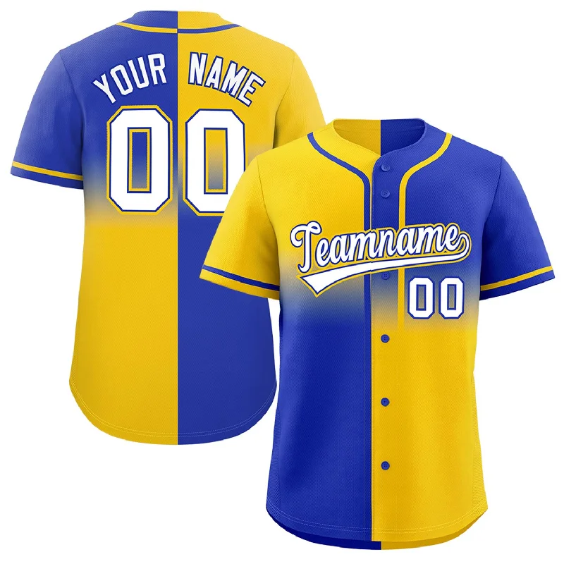 Baseball Jersey With Player Customization-Custom Royal Gold Personalized Symmetrical Gradient Design Authentic Baseball Jersey