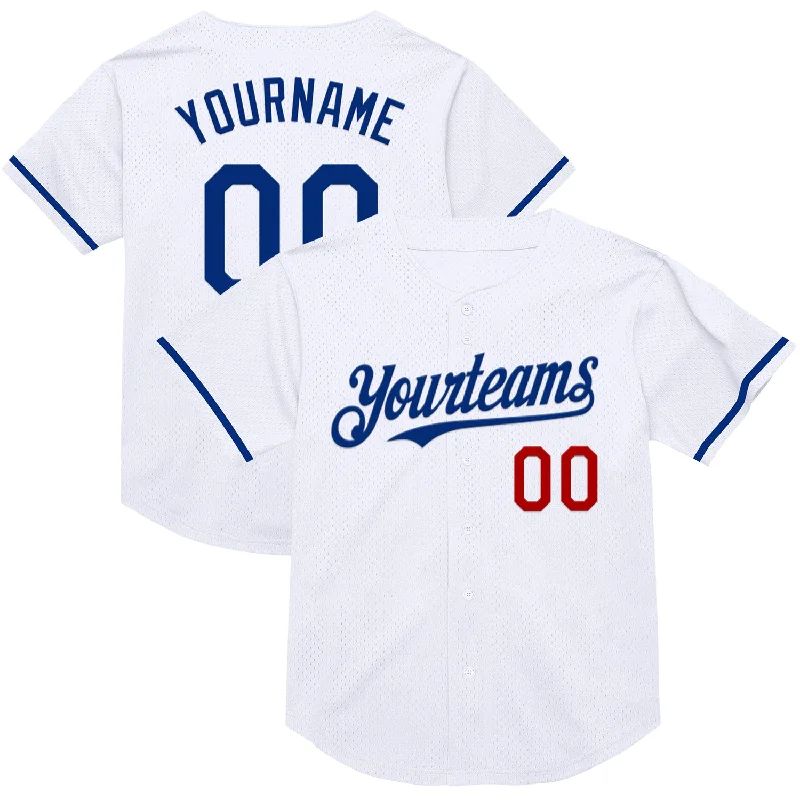 Personalized Baseball Jersey For Volunteer Teams-Custom White Royal-Red Mesh Authentic Throwback Baseball Jersey