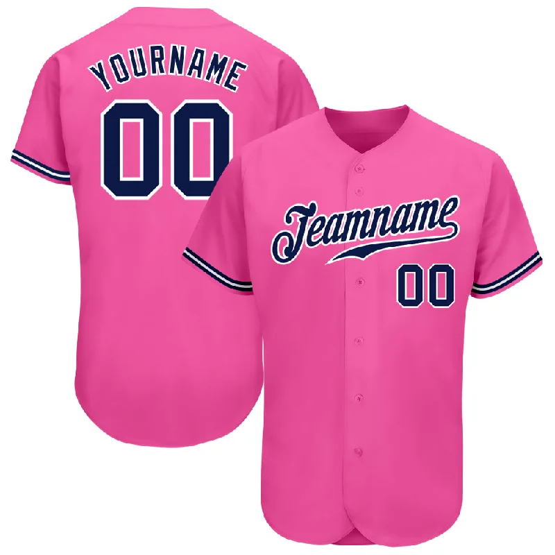 Baseball Jersey With Your Team Colors-Custom Pink Navy-White Authentic Baseball Jersey