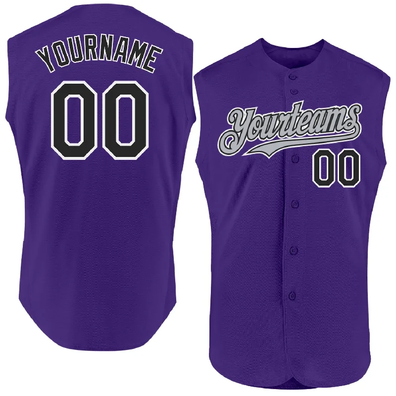 Baseball Jersey For International Team Fans-Custom Purple Black-Gray Authentic Sleeveless Baseball Jersey