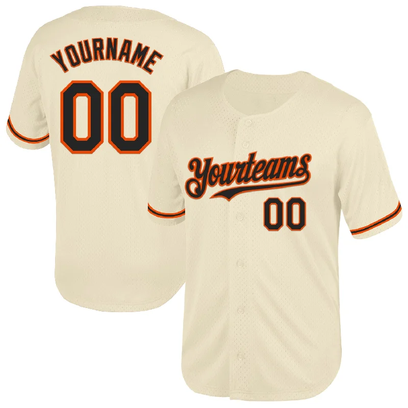 Custom Baseball Jersey For Sports Coaching Events-Custom Cream Black-Orange Mesh Authentic Throwback Baseball Jersey