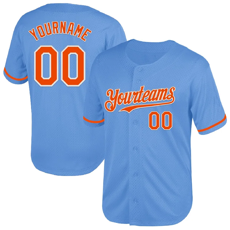 Baseball Jersey With Custom Colors-Custom Light Blue Orange-White Mesh Authentic Throwback Baseball Jersey