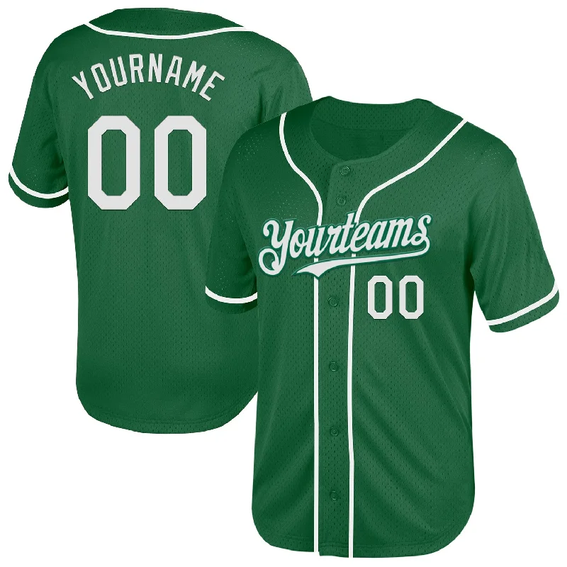 Baseball Jersey With Team Name-Custom Kelly Green White Mesh Authentic Throwback Baseball Jersey