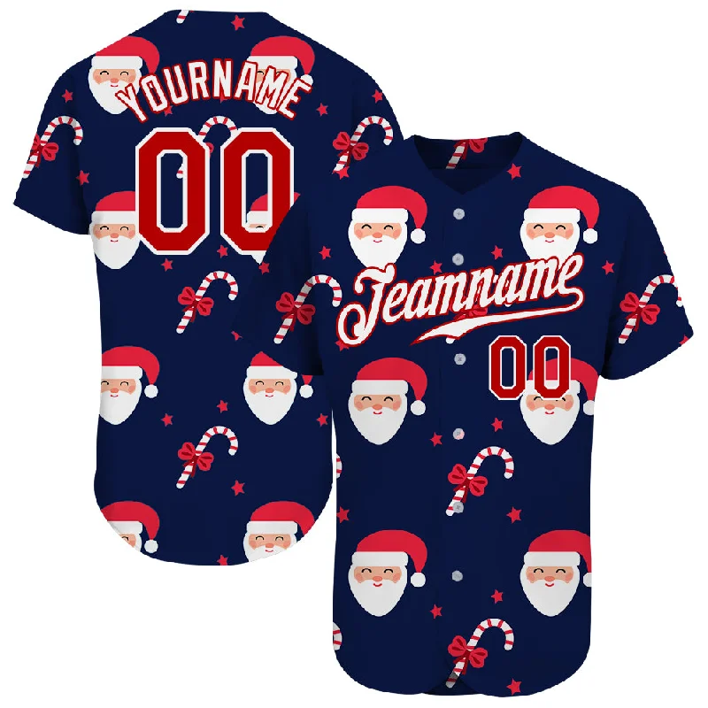 Personalized Baseball Jersey For League Partnerships-Custom Navy Red-White Christmas 3D Authentic Baseball Jersey