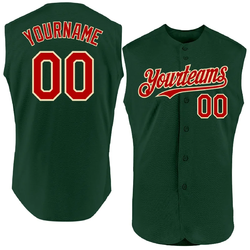 Baseball Jersey For Local Teams & Clubs-Custom Green Red-Cream Authentic Sleeveless Baseball Jersey