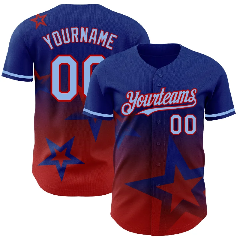 Baseball Jersey For Local Tournaments-Custom Royal Light Blue-Red 3D Pattern Design Gradient Style Twinkle Star Authentic Baseball Jersey