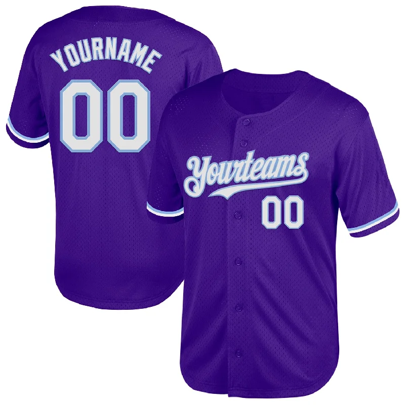 Baseball Jersey For Local Sports Events-Custom Purple White-Light Blue Mesh Authentic Throwback Baseball Jersey