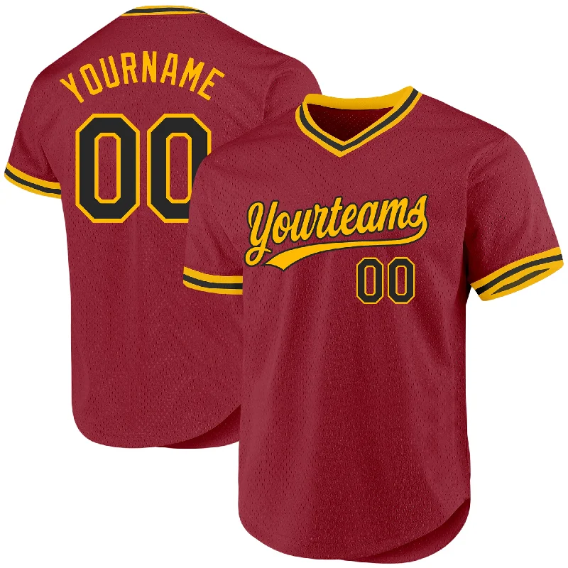 Personalized Baseball Jersey For Coaches-Custom Maroon Black-Gold Authentic Throwback Baseball Jersey