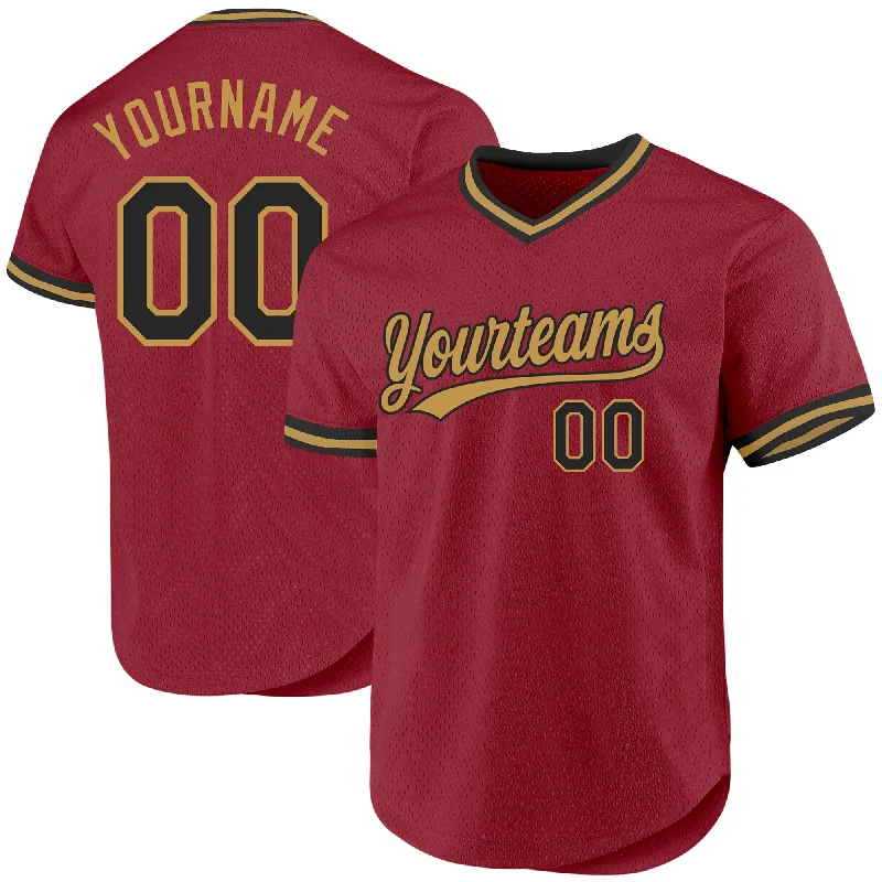 Custom Baseball Jersey For Fans-Custom Maroon Black-Old Gold Authentic Throwback Baseball Jersey