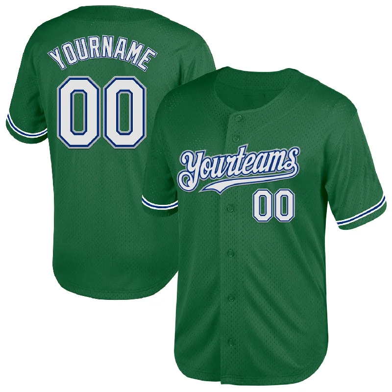 Custom Baseball Jersey For Sporting Achievements-Custom Kelly Green Royal-Gray Mesh Authentic Throwback Baseball Jersey