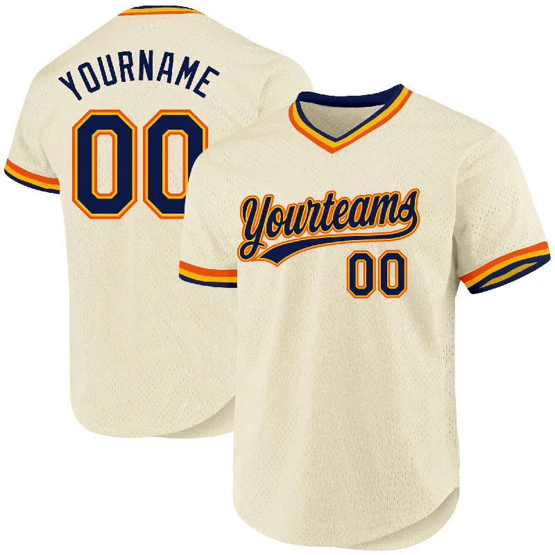 Personalized Baseball Jersey For Exclusive Fan Offers-Custom Cream Navy Gold-Orange Authentic Throwback Baseball Jersey