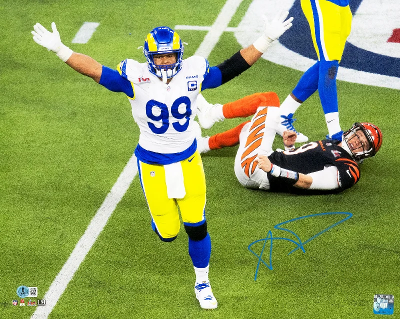 Rugby Helmet For High Performance-Aaron Donald Autographed 16x20 Photo Los Angeles Rams Super Bowl LVI 56 Last Play Beckett BAS Witness