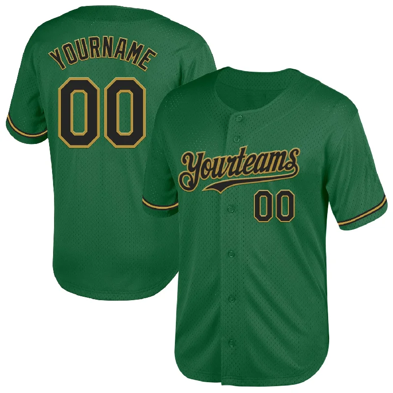 Baseball Jersey For Local Player Support-Custom Kelly Green Black-Old Gold Mesh Authentic Throwback Baseball Jersey