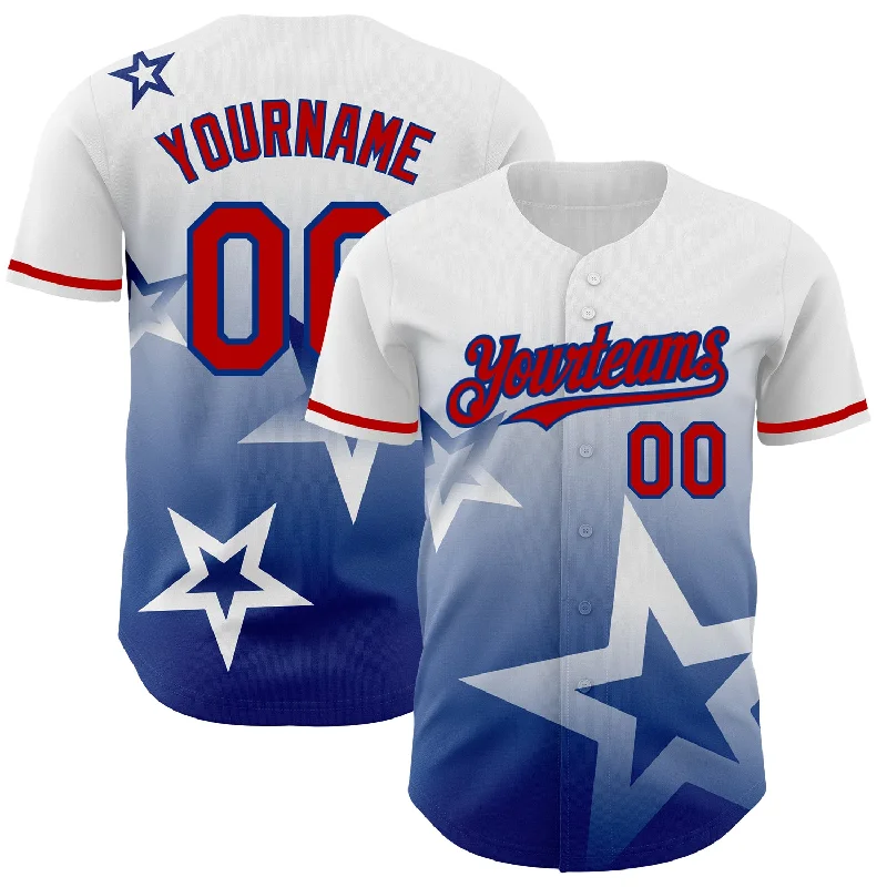 Baseball Jersey For Major Event Customization-Custom White Red-Royal 3D Pattern Design Gradient Style Twinkle Star Authentic Baseball Jersey