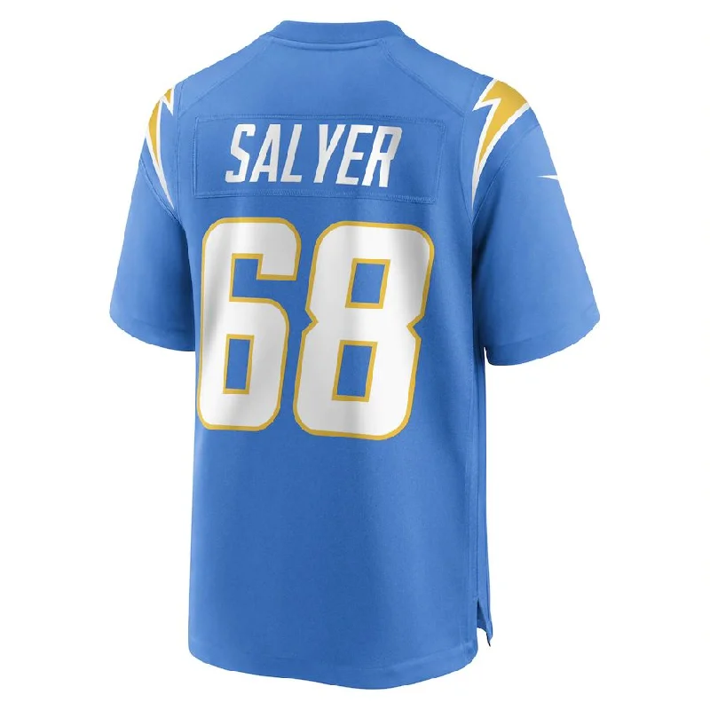 Personalized Rugby Jersey For Event Gifting-LA.Chargers #68 Jamaree Salyer Powder Blue Game Player Jersey Stitched American Football Jerseys