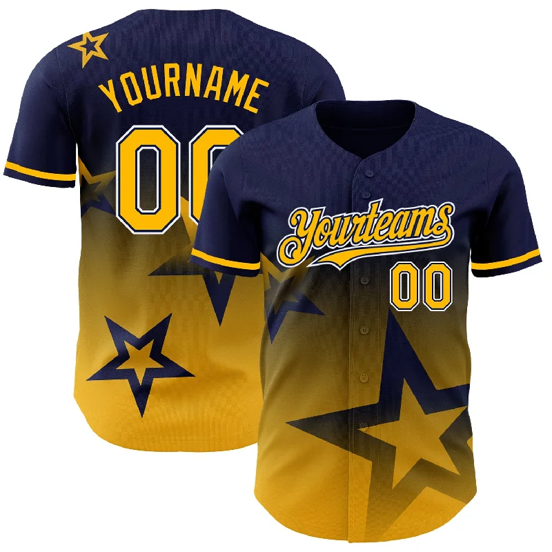 Baseball Jersey With Custom Team Player Designs-Custom Navy Gold-White 3D Pattern Design Gradient Style Twinkle Star Authentic Baseball Jersey