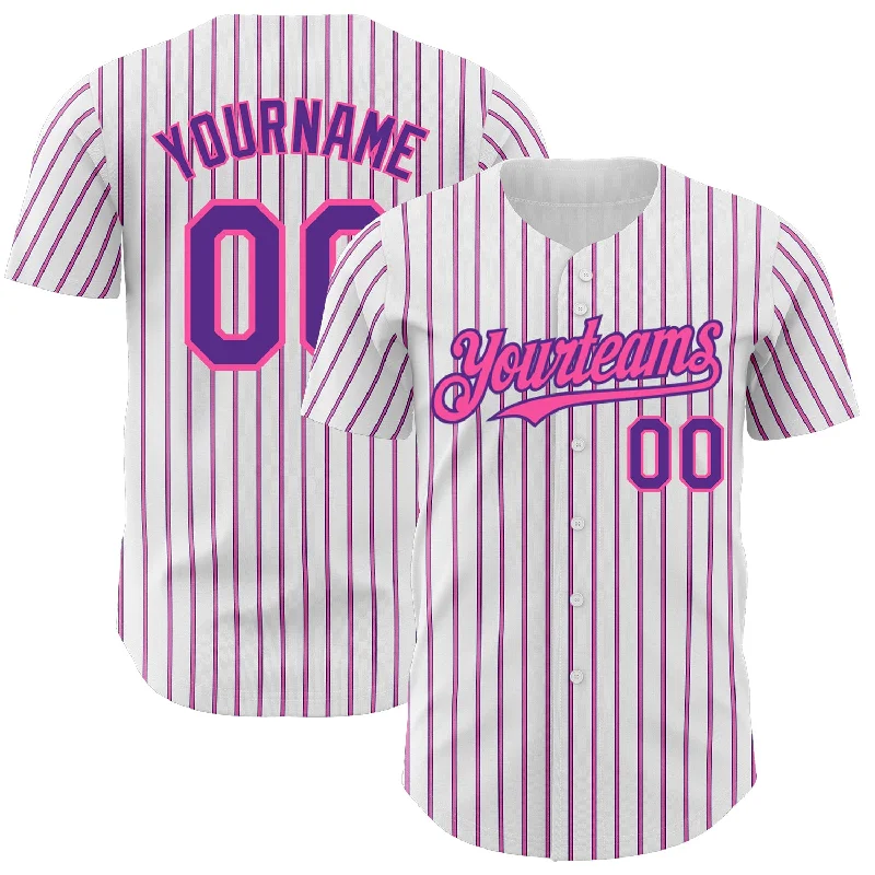 Personalized Baseball Jersey For Team Achievements-Custom White (Purple Pink Pinstripe) Purple-Pink Authentic Baseball Jersey