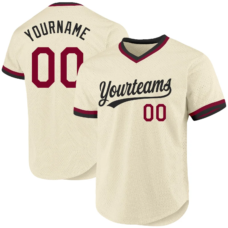 Baseball Jersey For School Fundraising Events-Custom Cream Maroon-Black Authentic Throwback Baseball Jersey