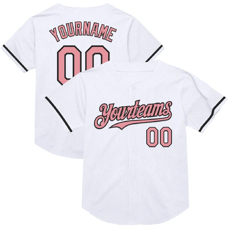 Personalized Baseball Jersey For Team Recognition-Custom White Medium Pink-Black Mesh Authentic Throwback Baseball Jersey