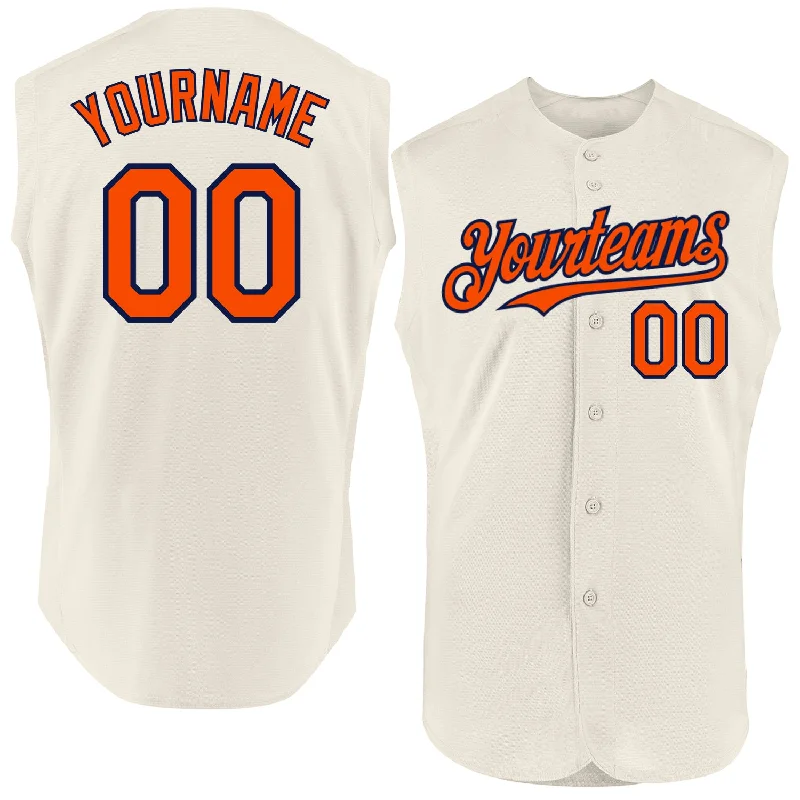 Custom Baseball Jersey For Fanatic Supporters-Custom Cream Orange-Navy Authentic Sleeveless Baseball Jersey