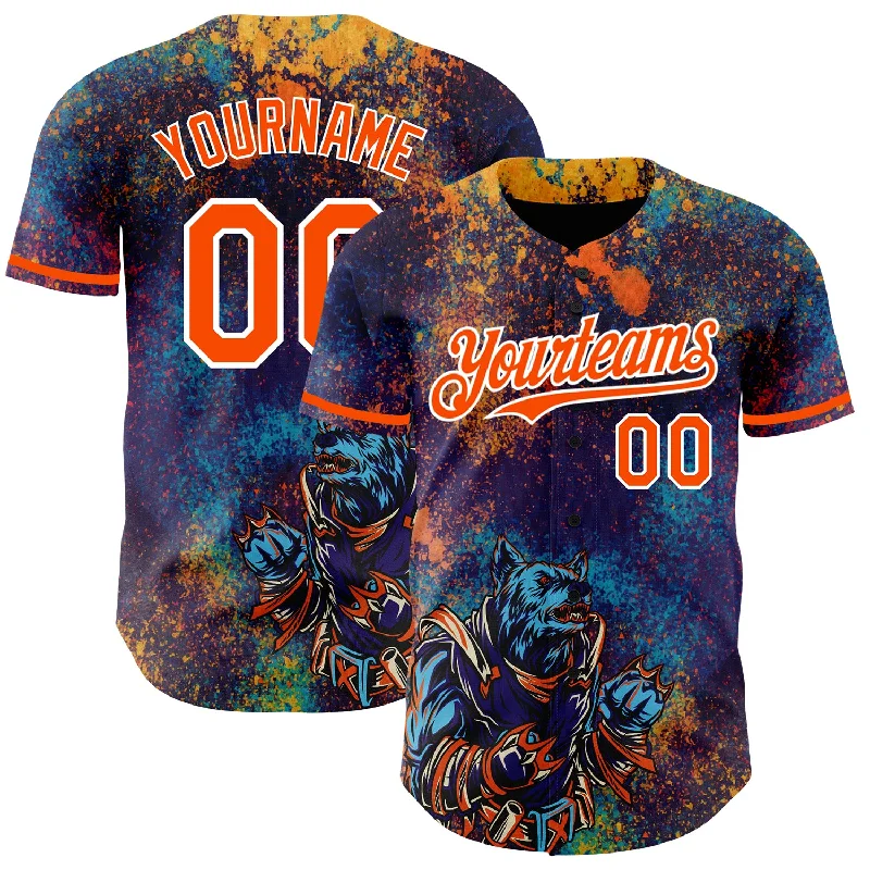 Custom Baseball Jersey For Championship Teams-Custom Purple Orange-White 3D Pattern Design Holi Festival Color Powder Authentic Baseball Jersey