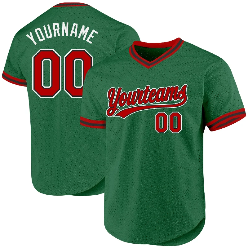 Baseball Jersey With Team Name-Custom Kelly Green Red-Black Authentic Throwback Baseball Jersey